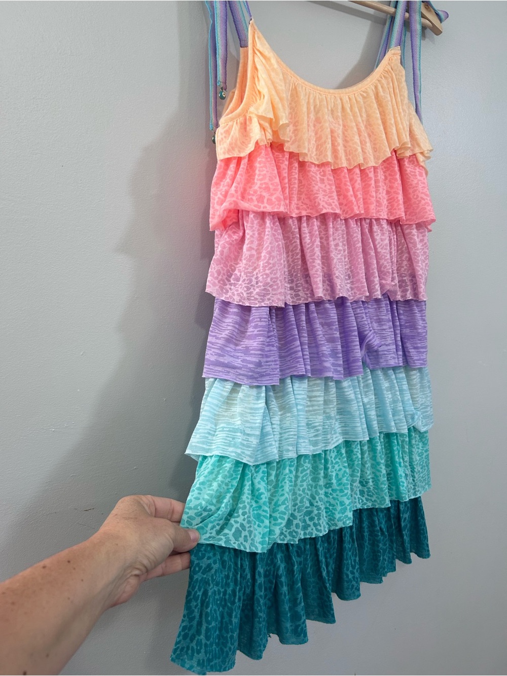 Pitusa Pastel Rainbow Tiered Ruffle Mini Dress Petite - Picture 5 of 16